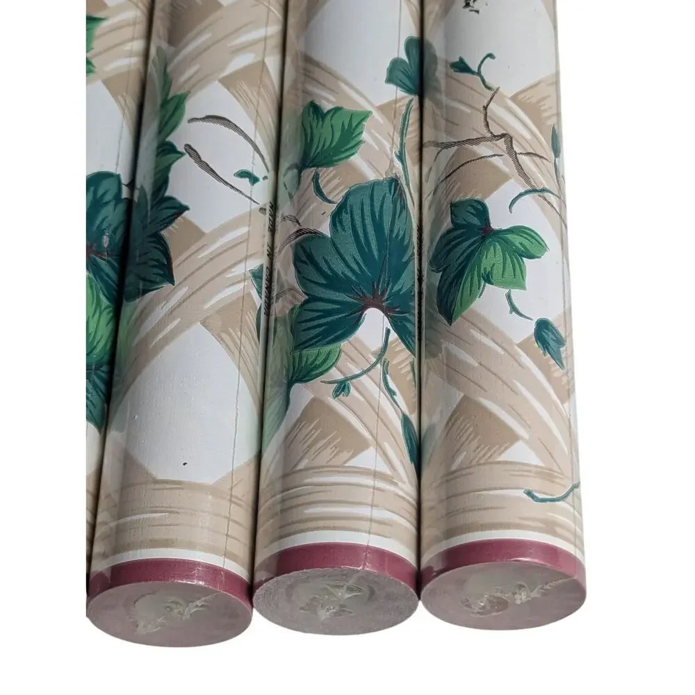 6 Rolls Sealed Vintage Foremost Wallpaper Border 5 Yd Floral Green Leaves FDB715